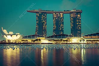 Singapore city skyline at night