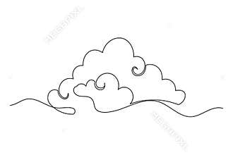 Minimal style cloud continuous one line drawing isolated outline abstract design