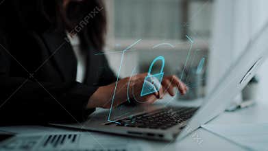 Digital cyber security lock system highlighting data security encryption Marrow
