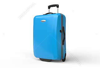 Blue polycarbonate travel baggage suitcase on white background