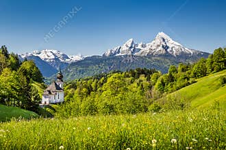 Idyllic mountain landscape in the Bavarian Alps, Berchtesgadener Land, Germany