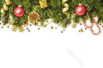 Christmas Decorations border isolated on white background