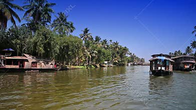 India. Houseboat on Kerala backwaters.