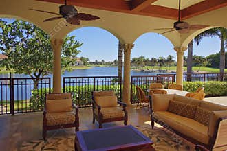 Florida luxury home deck area with water view