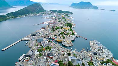 City of Alesund Norway Aerial footage