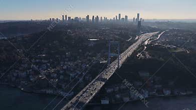 Aerial view of istanbul bosphorus bridge traffic
