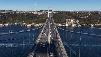 Aerial view of bosphorus bridge traffic in istanbul