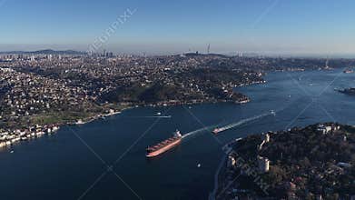 Cargo ship sailing on bosphorus strait in istanbul
