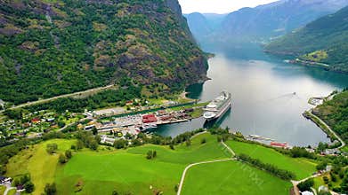Aurlandsfjord Town Of Flam at dawn
