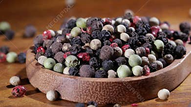 Mixed peppercorns. Dry mix peppercorns close up