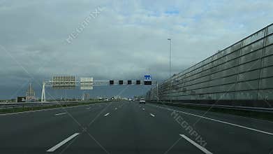 Amsterdam Netherlands highway, Empty urban motorway with overpass and sound