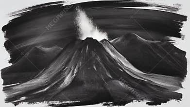 Hand Drawn Artistic Volcano Eruption Animation in Black and White