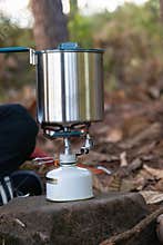 Stainless steel pot camping stove portable gas canister outdoor cooking backpacking gear camping cookware campfire substitute