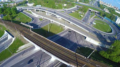 Aerial view of a freeway intersection