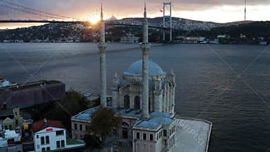 Ortakoy Mosque and Bosphorus Bridge at sunrise