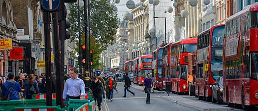 A queue of London Red buses