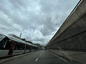 Amsterdam Tram way in Zuidas Business District Amsterdam Zuid Netherlands