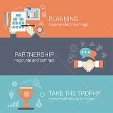 Flat style business planning, partnership and success concept