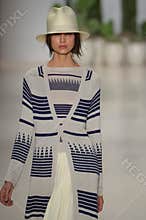 NEW YORK, NY - SEPTEMBER 06: A model walks the runway at the Mara Hoffman Spring-Summer 2015 Collection