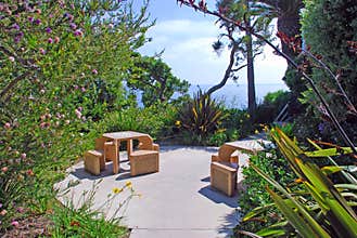 Cozy park with game tables at Woods Cove, Laguna Beach, CA.