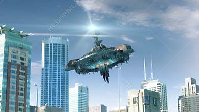 Animation with fake UFO flying in Chicago