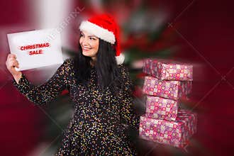 Happy woman shopping Christmas gifts