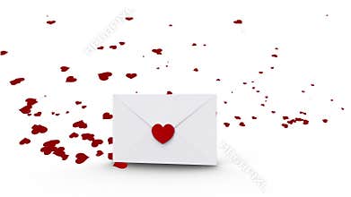 Envelope opening to reveal copy space with love hearts
