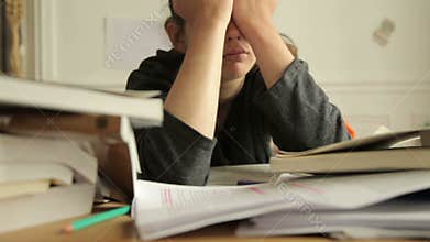 Female student tired of studies