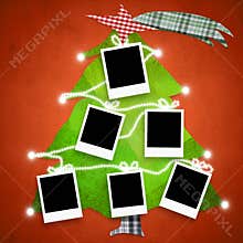 Six empty photo frames Christmas tree card