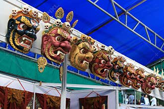 Devils masks are sold at a market (Bhutan)
