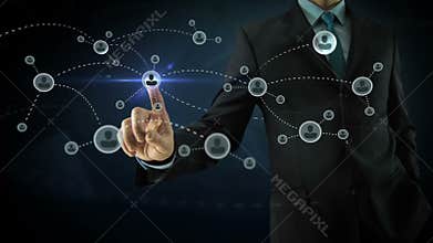 Businessman pointing on social network media