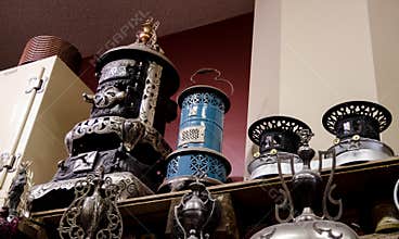 Amish kerosene heaters and wood stove.