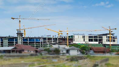 Cranes And Labor Working in Big Construction Site Time Lapse