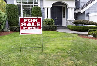 Modern Home for Sale with sign in front yard