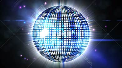 Shiny blue disco ball spinning around