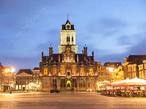 City Hall in Delft, Netherlands, At Night