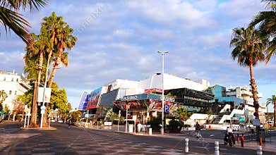 Palais des Festivals, Cannes street scene with casino marquee