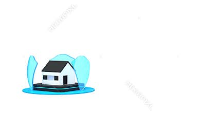A house protected by an alarm with 3 shields rotating around it