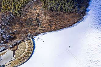 Early Spring Snow - View of Wangtan Square, Jingyuetan National Forest Park, Changchun, China