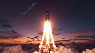 Ballistic missile taking off from a silo at twilight, tactical nuclear weapon concept, strategic deterrence, global security