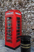 British telephone box and litter bin
