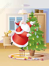 Santa Claus decorate fir