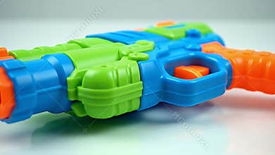 Brightly colored modular plastic toy blaster with interlocking segments and handle