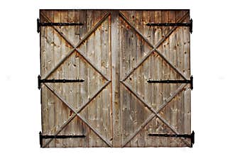 Old barn wooden country door isolated on white