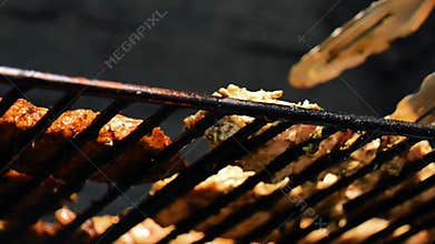 Grilling and Picnics: Marinated Chicken Breasts on the Grill Grates.Picnic, barbecue and grill season