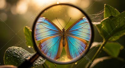 Butterfly magnified in golden hour light, nature close-up