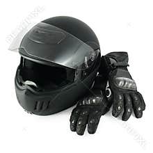 Motorcycle helmet and gloves