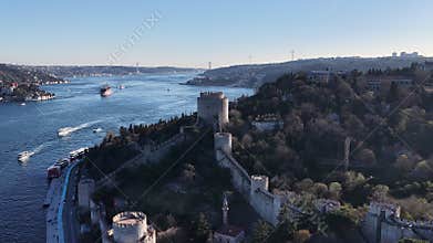 Rumeli fortress and bosphorus strait aerial view
