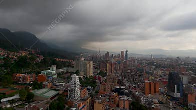 Bogota Skyline Aerial with Andes Mountains at Sunset, Colombia