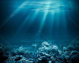 Sea deep or ocean underwater with coral reef as a